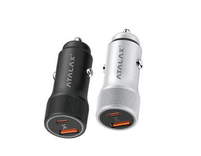Atalax SurgeMax C6 38W Car Charger – USB-C + USB-A, White