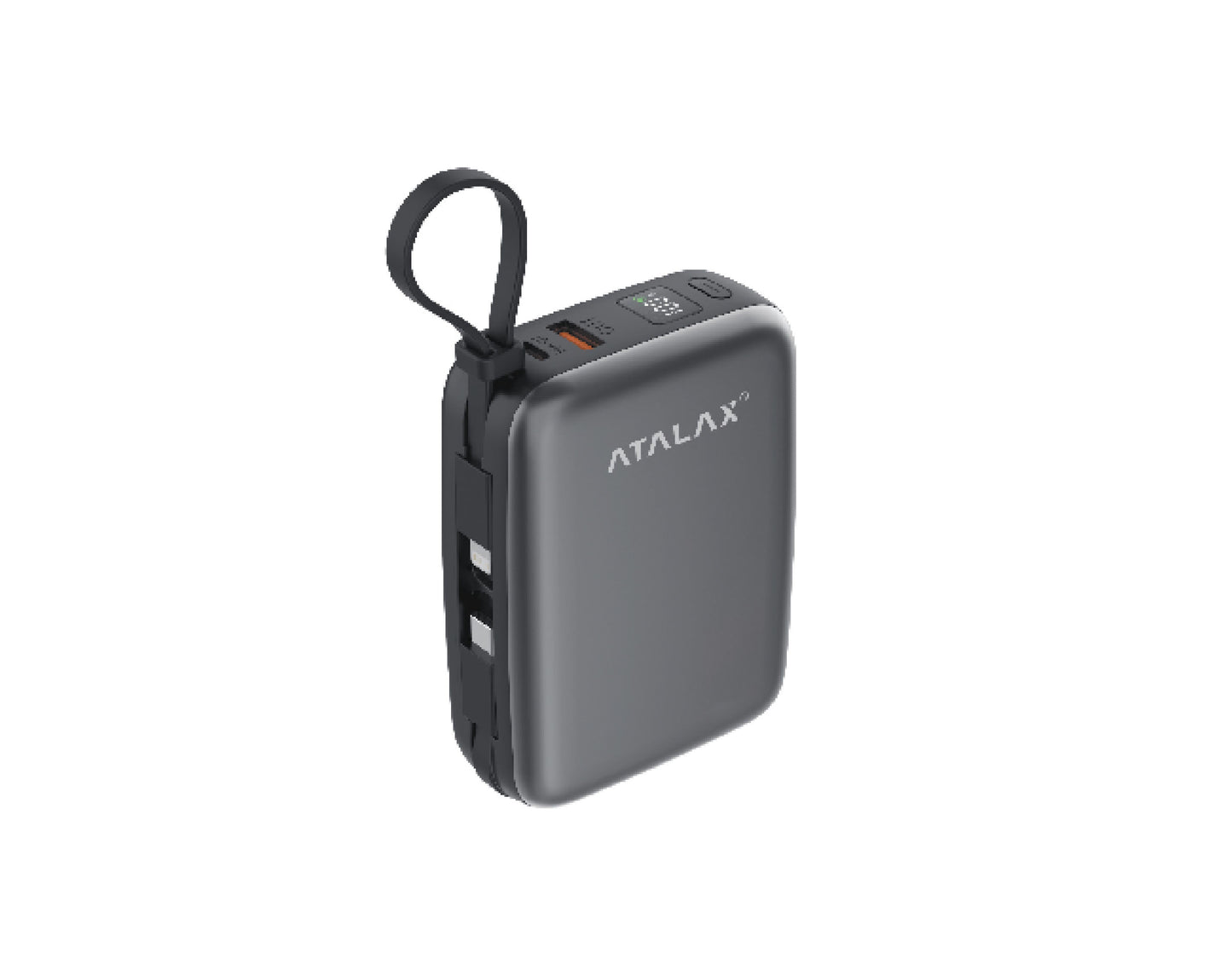 Atalax Core 20,000 mAh Power Bank – Built-In USB-C & Lightning Cables, 30W, Gray