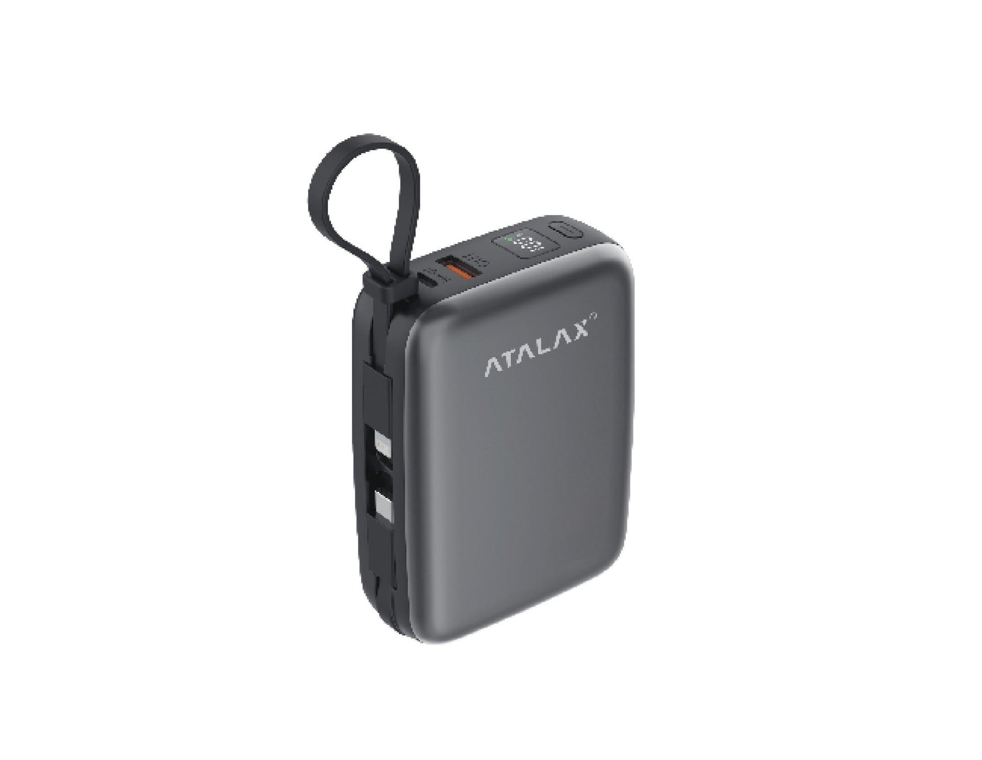 Atalax Core 20,000 mAh Power Bank – Built-In USB-C & Lightning Cables, 30W, Gray