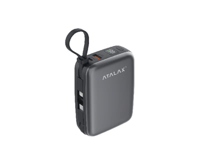 Atalax Core 20,000 mAh Power Bank – Built-In USB-C & Lightning Cables, 30W, Gray
