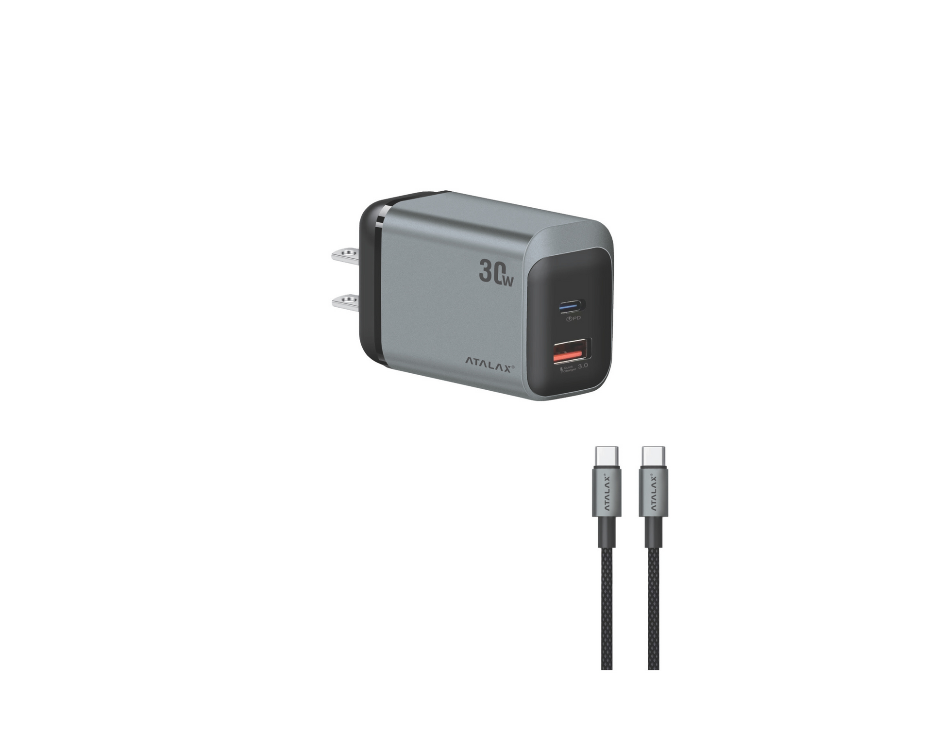 Atalax SurgeMax X14 30W Wall Charger with 4ft USB-C Cable, Black