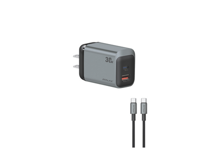 Atalax SurgeMax X14 30W Wall Charger with 4ft USB-C Cable, Black