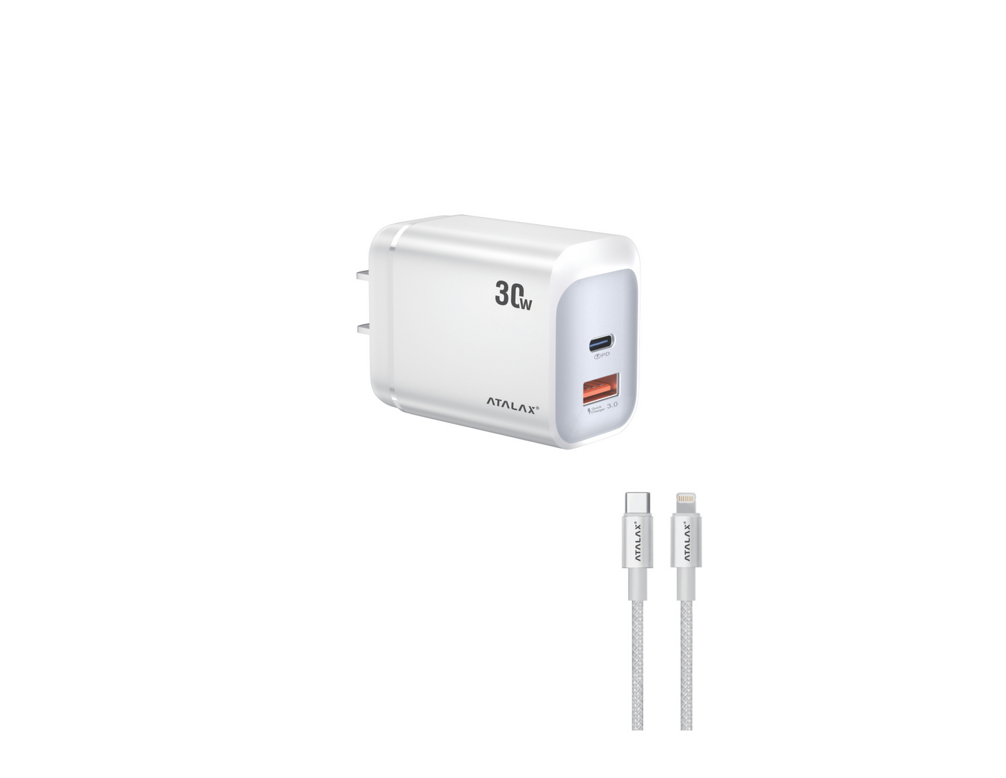 Atalax SurgeMax X14 30W Wall Charger with 4ft Lightning Cable, White