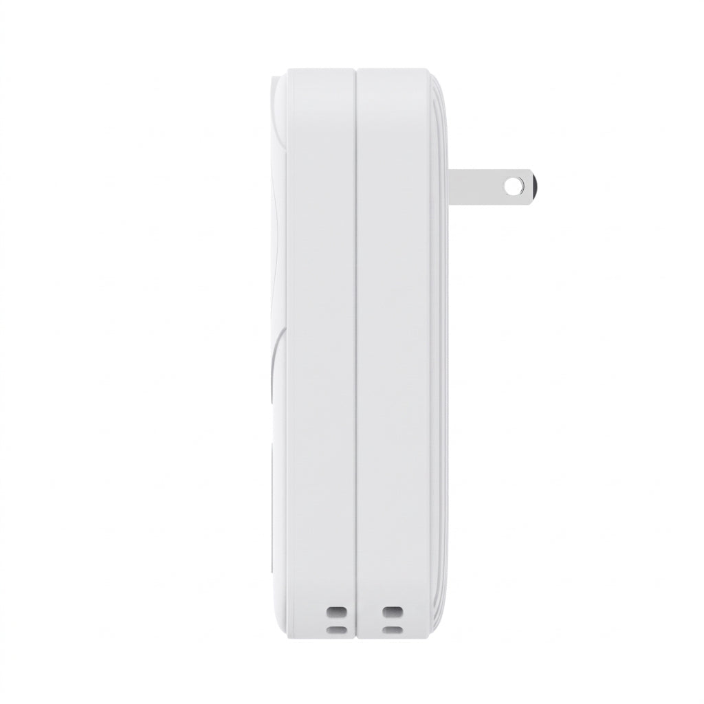 Side profile of the white ReelCharge Fusion 2-in-1 power bank and wall charger
