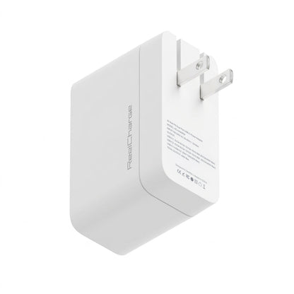 Rear view of the white ReelCharge 40W wall charger with folding wall prongs