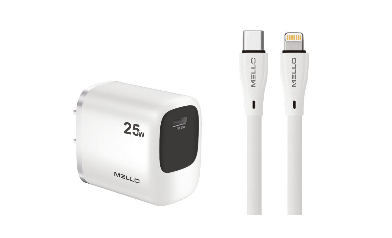 Mello SurgeMax X15 25W USB-C Wall Charger with 4ft Lightning Cable, White