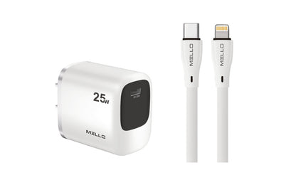 Mello SurgeMax X15 25W USB-C Wall Charger with 4ft Lightning Cable, White
