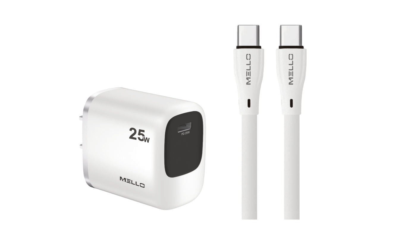 Mello SurgeMax X15 25W USB-C Wall Charger with 4ft USB-C Cable, White
