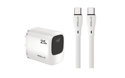 Mello SurgeMax X15 25W USB-C Wall Charger with 4ft USB-C Cable, White