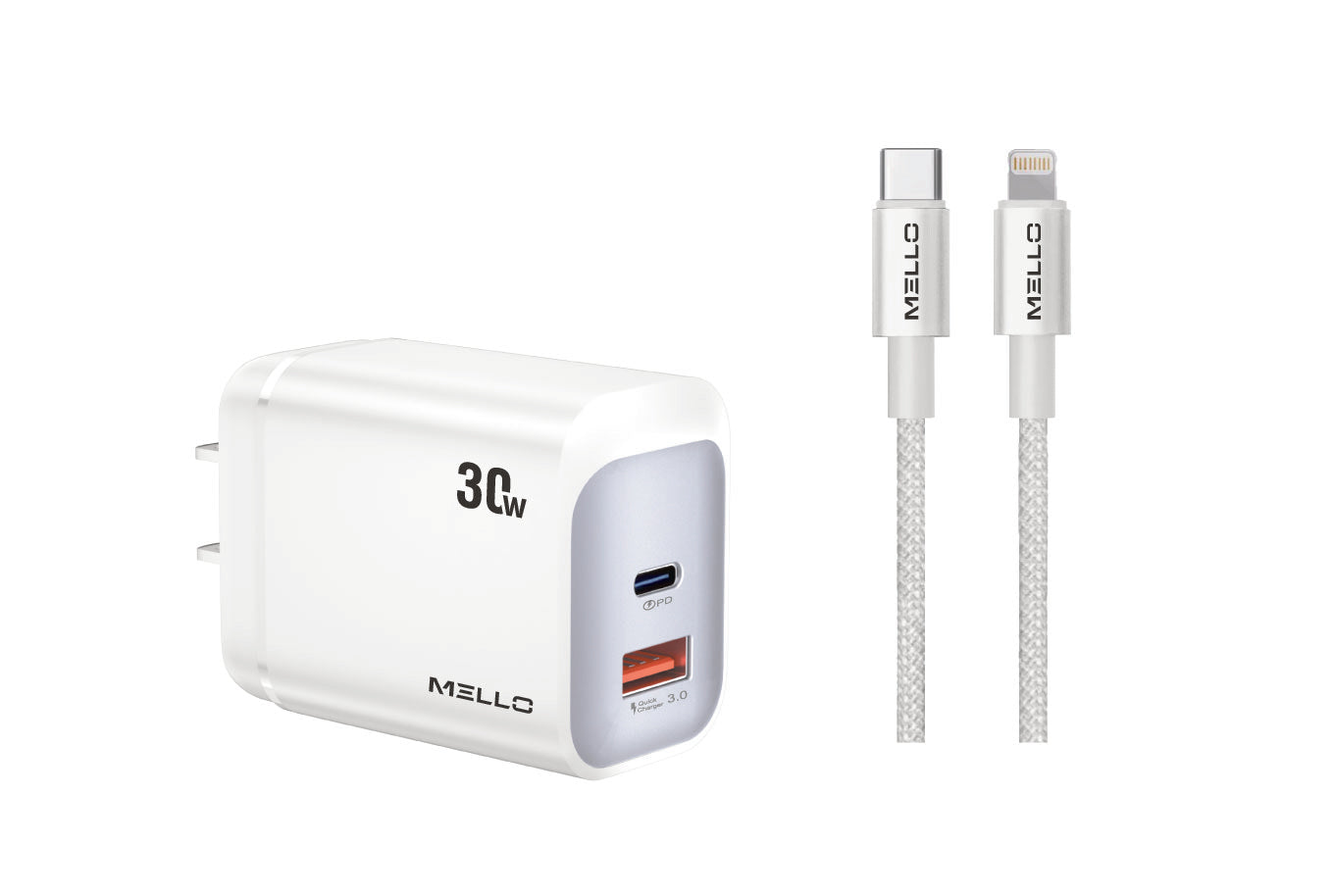 Mello SurgeMax X16 30W Wall Charger with 4ft Lightning Cable, White