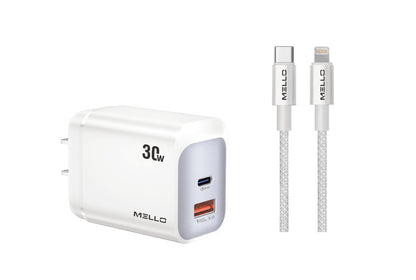 Mello SurgeMax X16 30W Wall Charger with 4ft Lightning Cable, White