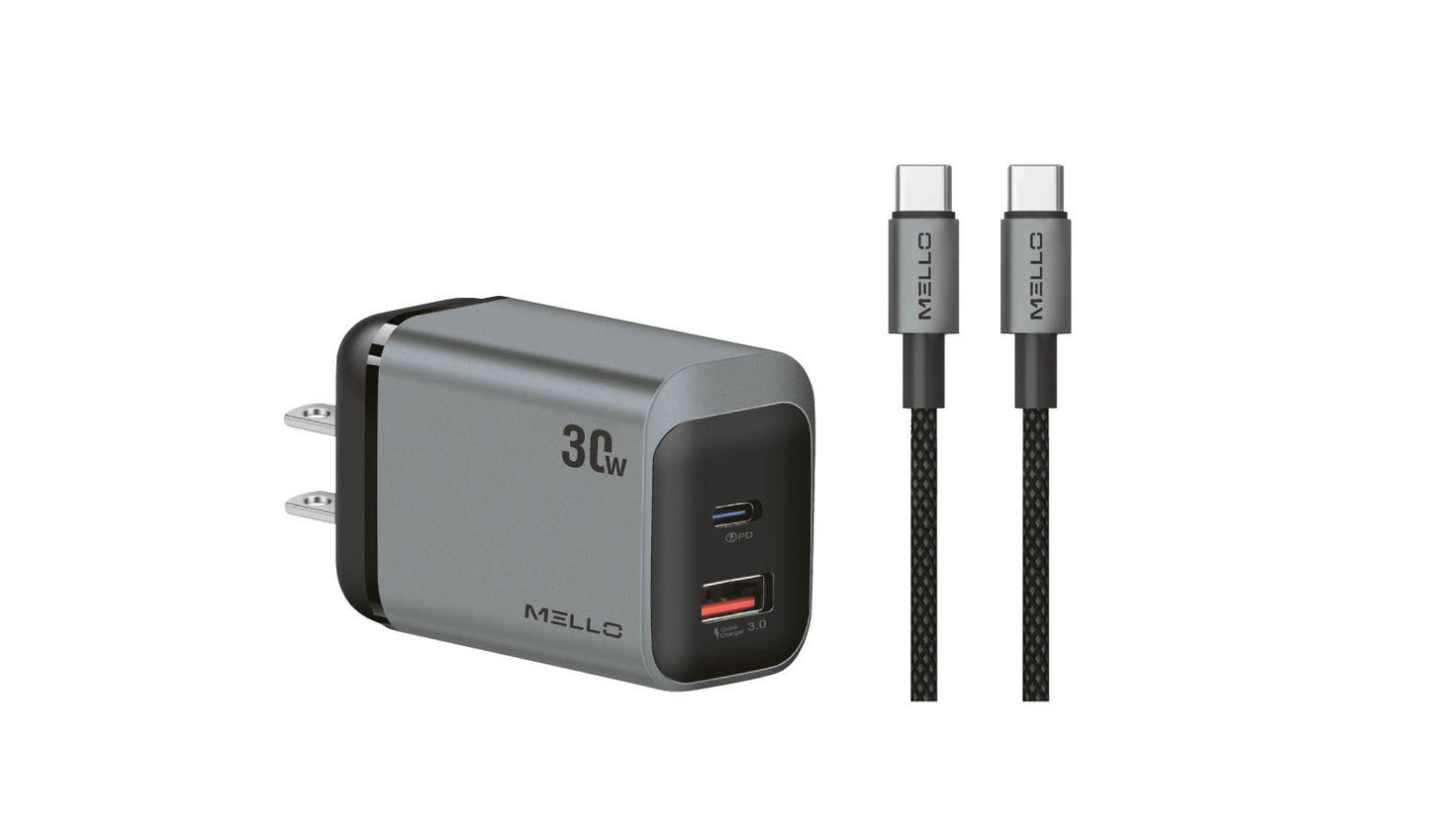 Mello SurgeMax X16 30W Wall Charger with 4ft USB-C Cable, White