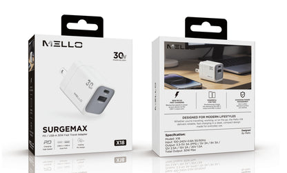 Mello SurgeMax X18 30W Mini Wall Charger – USB-C + USB-A
