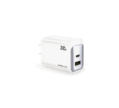 Mello SurgeMax X20 30W Dual-Port Wall Charger – USB-C + USB-A, Slim