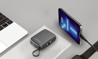 Atalax Core 20,000 mAh Power Bank – Built-In USB-C & Lightning Cables, 30W, Gray