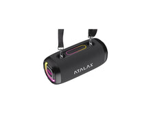 Atalax Aura 50W Bluetooth Speaker – Portable IPX5 Wireless Speaker with Shoulder – angled view with strap and RGB light ring