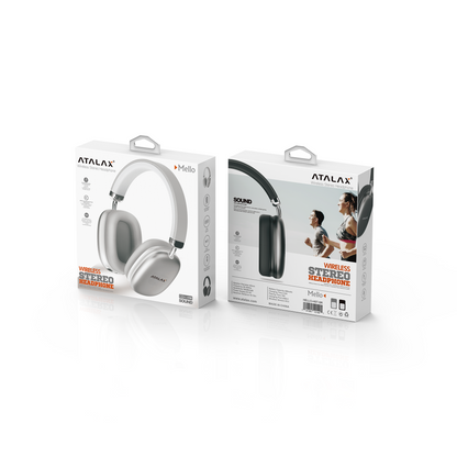 Atalax Wireless Stereo Headphones retail box, front and back