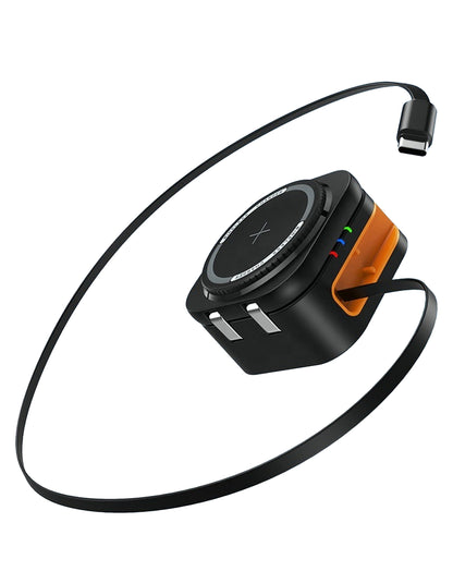 POM Omni Dock folded into a cube with the flat USB-C cable pulled out