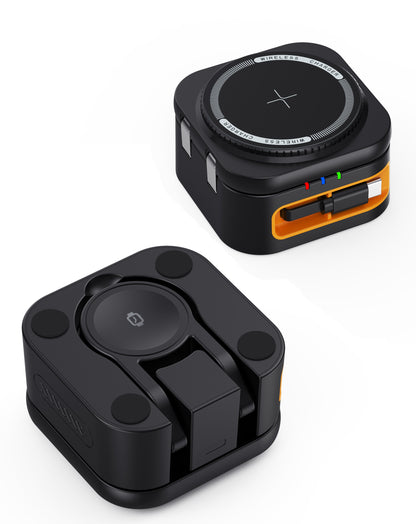 POM Omni Dock closed, shown from the top and the bottom with its non-slip feet