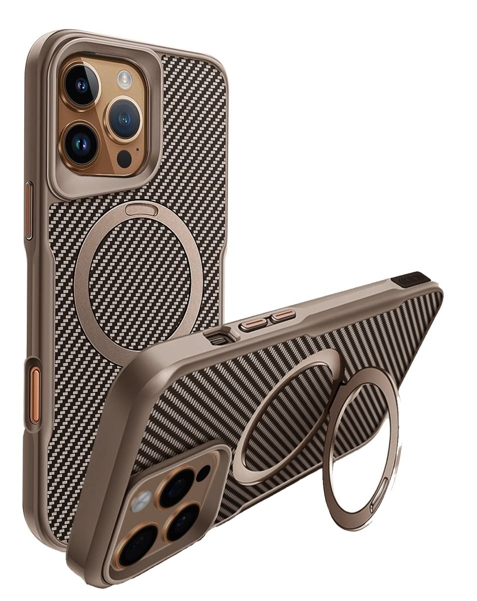 Carbon Fiber Magnetic Kickstand Case - Gold for iPhone 16 Pro Max Phone Case - Pro iPhone Repair