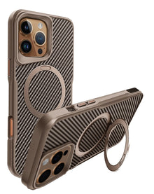 Carbon Fiber Magnetic Kickstand Case - Gold for iPhone 16 Pro Max Phone Case - Pro iPhone Repair