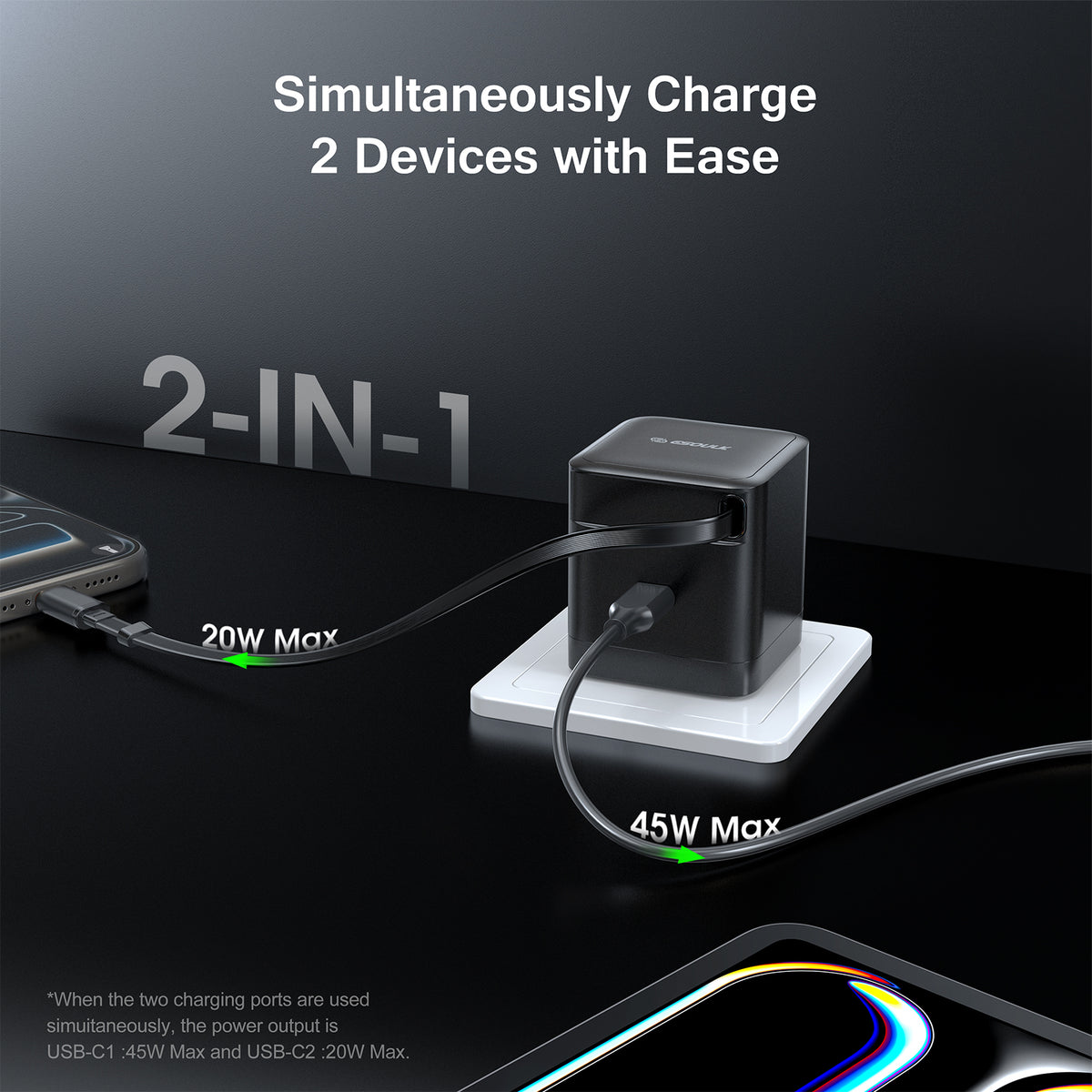 Infographic: charging two devices at once, 45W and 20W