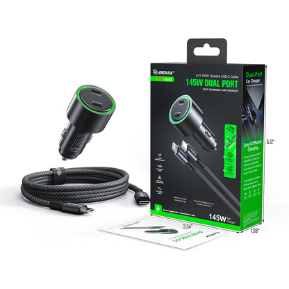 ESOULK 145W car charger, braided USB-C cable and retail box
