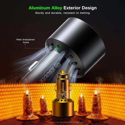 Aluminum alloy body of the ESOULK 145W car charger with heat dissipation holes