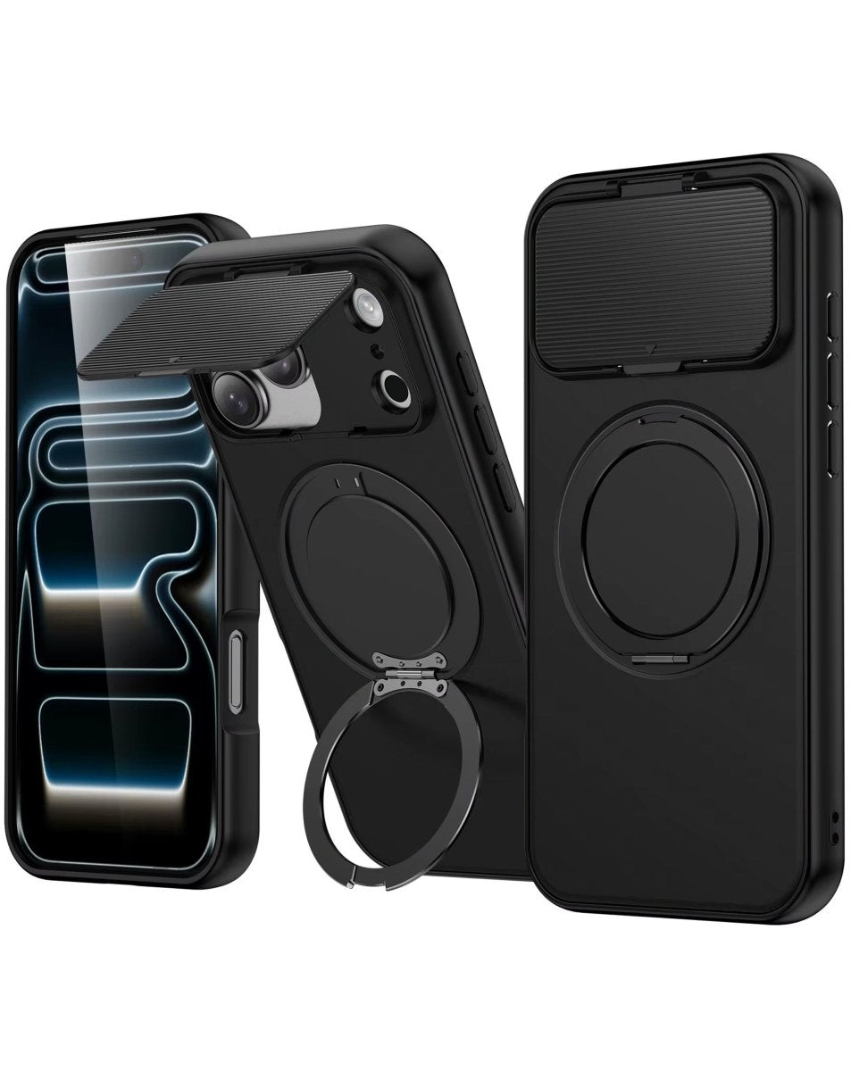 Flip Lens Cover Case with MagSafe Ring Kickstand (Black) for iPhone 17 Pro Max Phone Case - Pro iPhone Repair