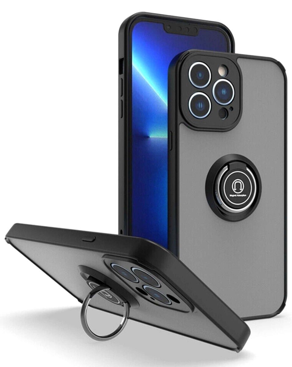 Hard PC Rear Soft TPU Colorful Border Case with I-ring Holder - Black for iPhone 14 Pro Max Phone Case - Pro iPhone Repair