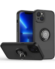 Hard PC Rear / Soft TPU Colorful Border Case with I-ring Holder - Black for iPhone 15 Pro Max Phone Case - Pro iPhone Repair