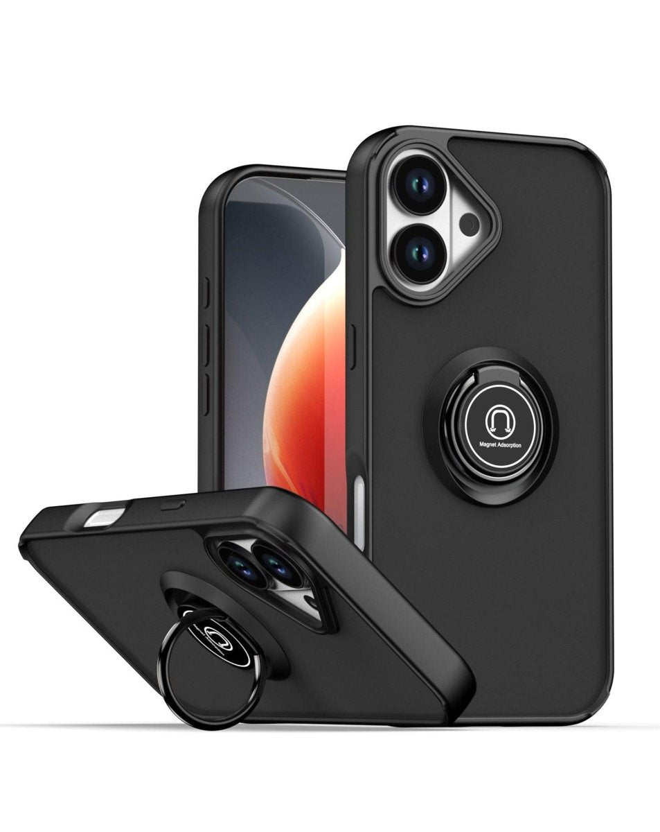Hard PC Rear / Soft TPU Colorful Border Case with I-ring Holder - Black for iPhone 17 Phone Case - Pro iPhone Repair
