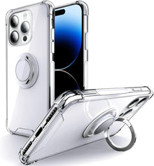 Hard PC Rear / Soft TPU Colorful Border Case with I-ring Holder - Clear for iPhone 14 Pro Max Phone Case - Pro iPhone Repair