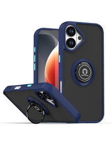 Hard PC Rear / Soft TPU Colorful Border Case with I-ring Holder - Navy Blue for iPhone 17 Phone Case - Pro iPhone Repair