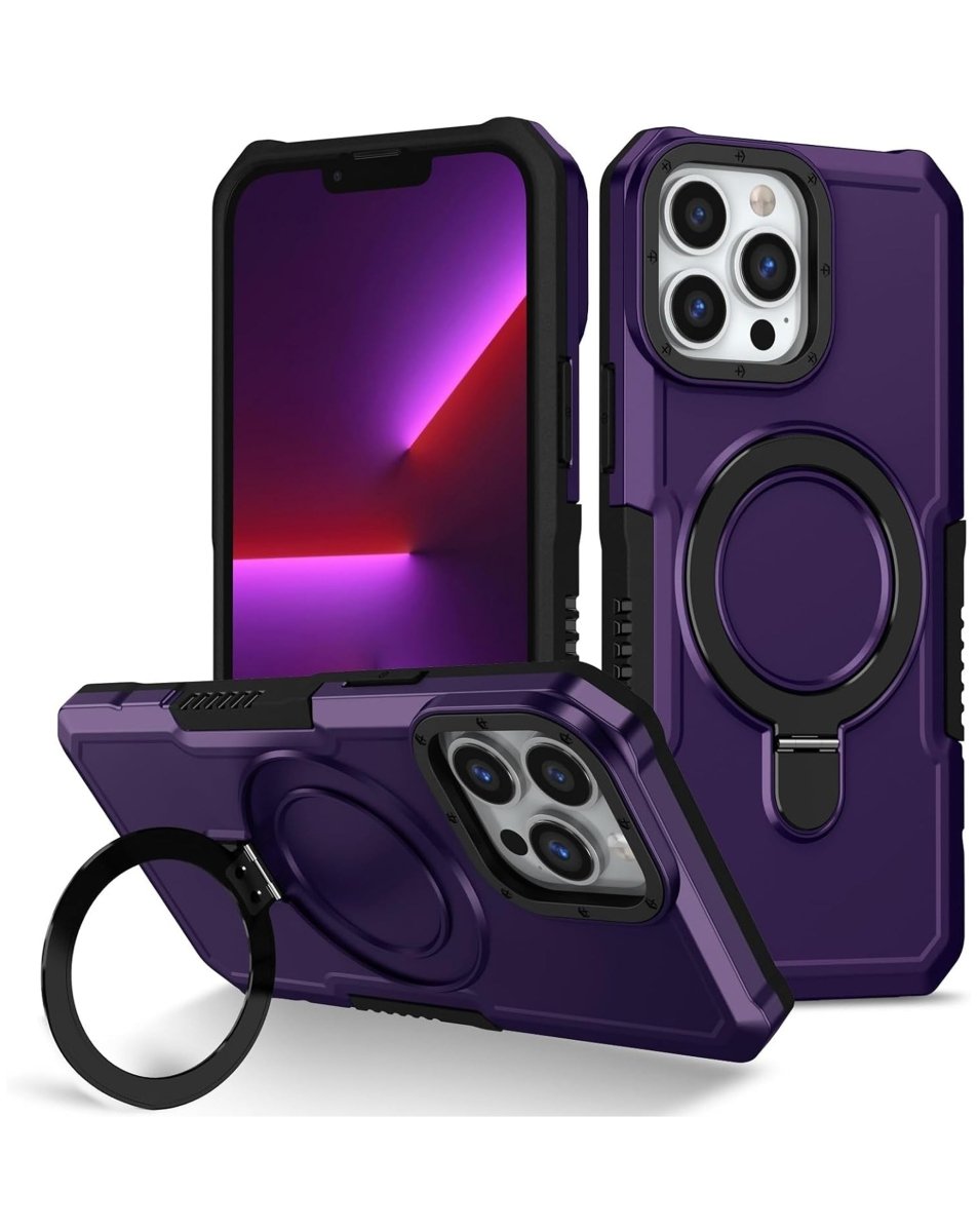 Hard PC Shockproof Case with Ring Holder - Dark Purple for iPhone 14 Pro Max Phone Case - Pro iPhone Repair