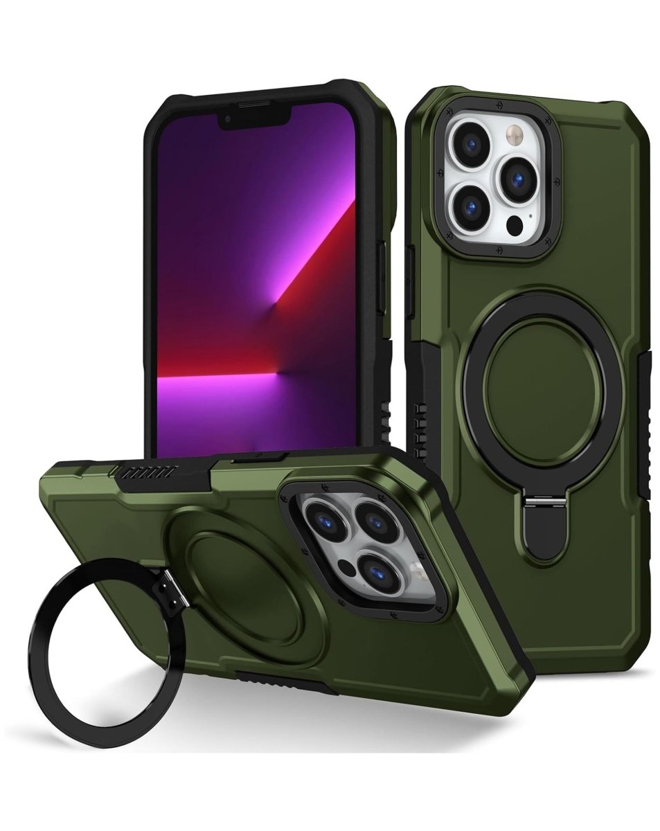 Hard PC Shockproof Case with Ring Holder - Green for iPhone 14 Pro Max Phone Case - Pro iPhone Repair