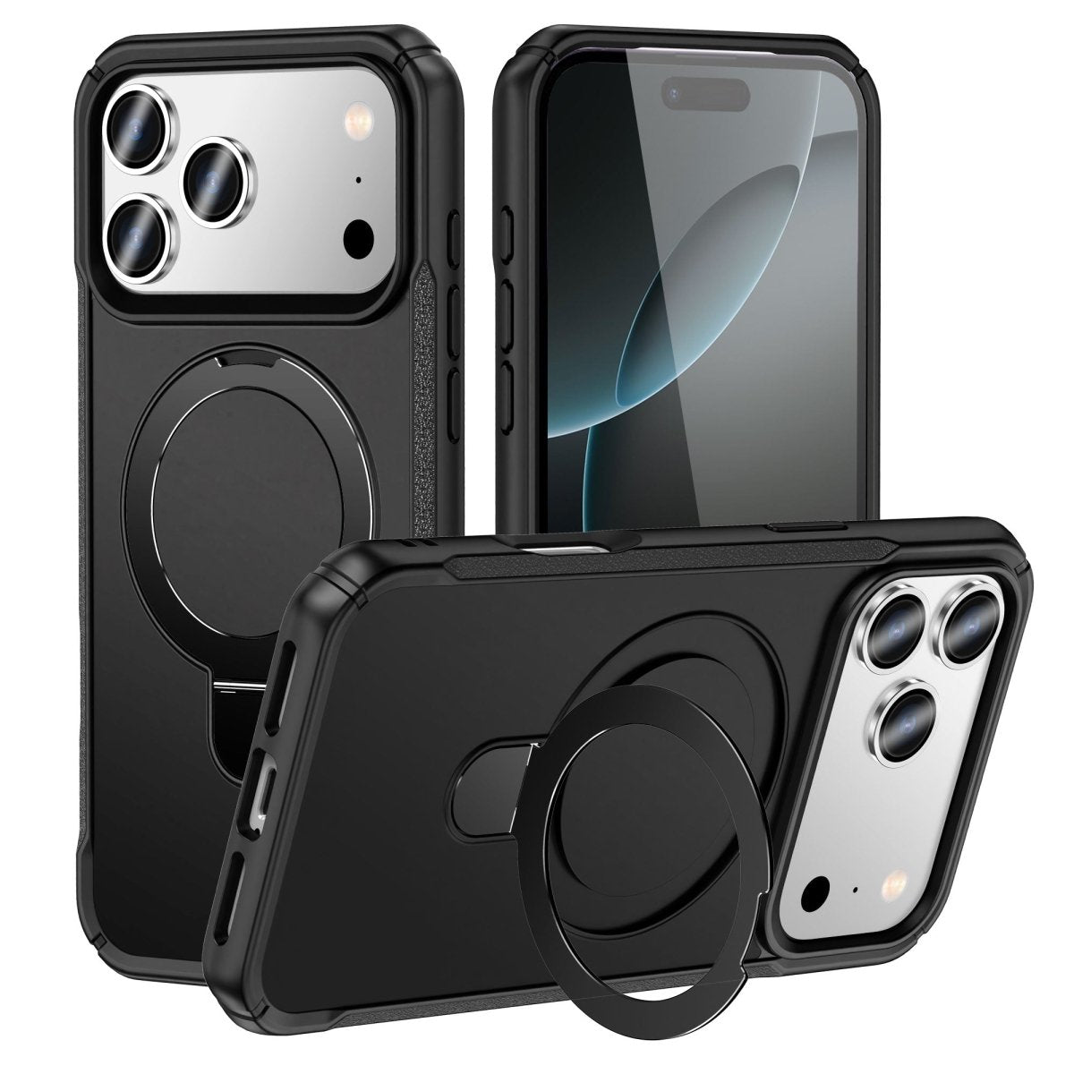 Heavy Duty MagSafe Case with 360° Ring Kickstand - Black for iPhone 17 Pro / 18 Pro Phone Case - Pro iPhone Repair