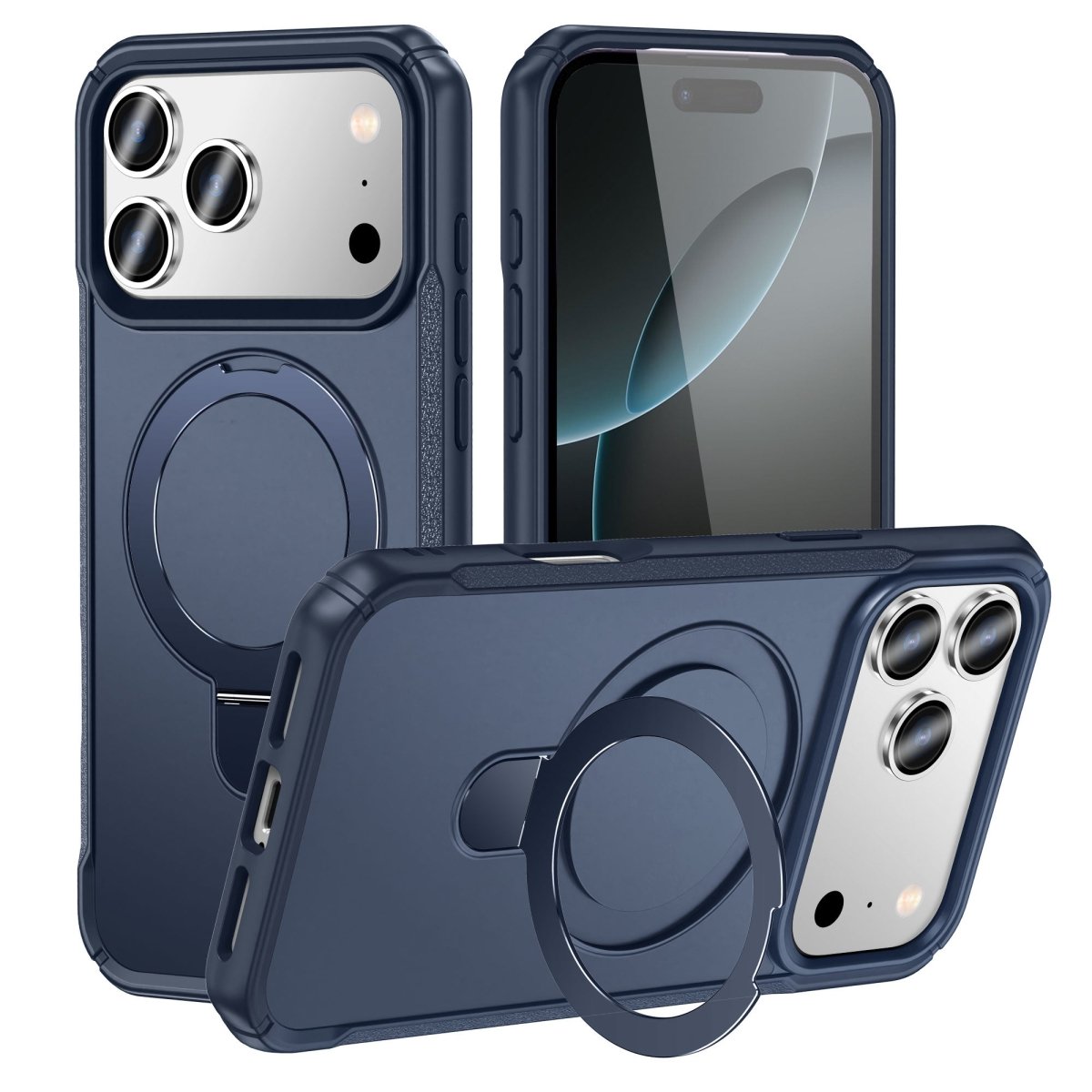 Heavy Duty MagSafe Case with 360° Ring Kickstand - Blue for iPhone 17 Pro / 18 Pro Phone Case - Pro iPhone Repair