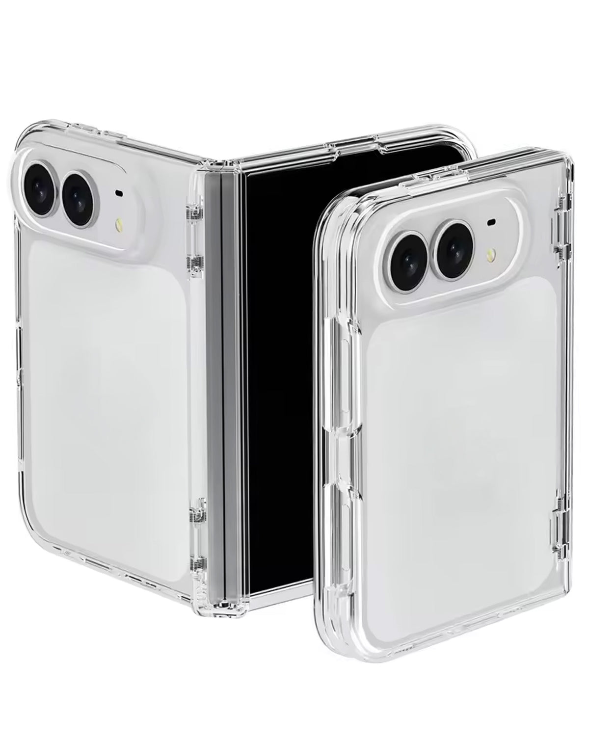 Ultra glossy clear two-piece protector case for iPhone Duo, shown open and folded (view 2)