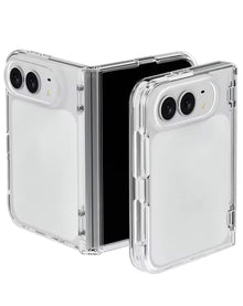 Ultra glossy clear two-piece protector case for iPhone Duo, shown open and folded (view 2)