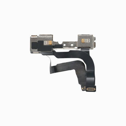 Back of iPhone 12/12 Pro front camera flex assembly showing shielded modules and connectors