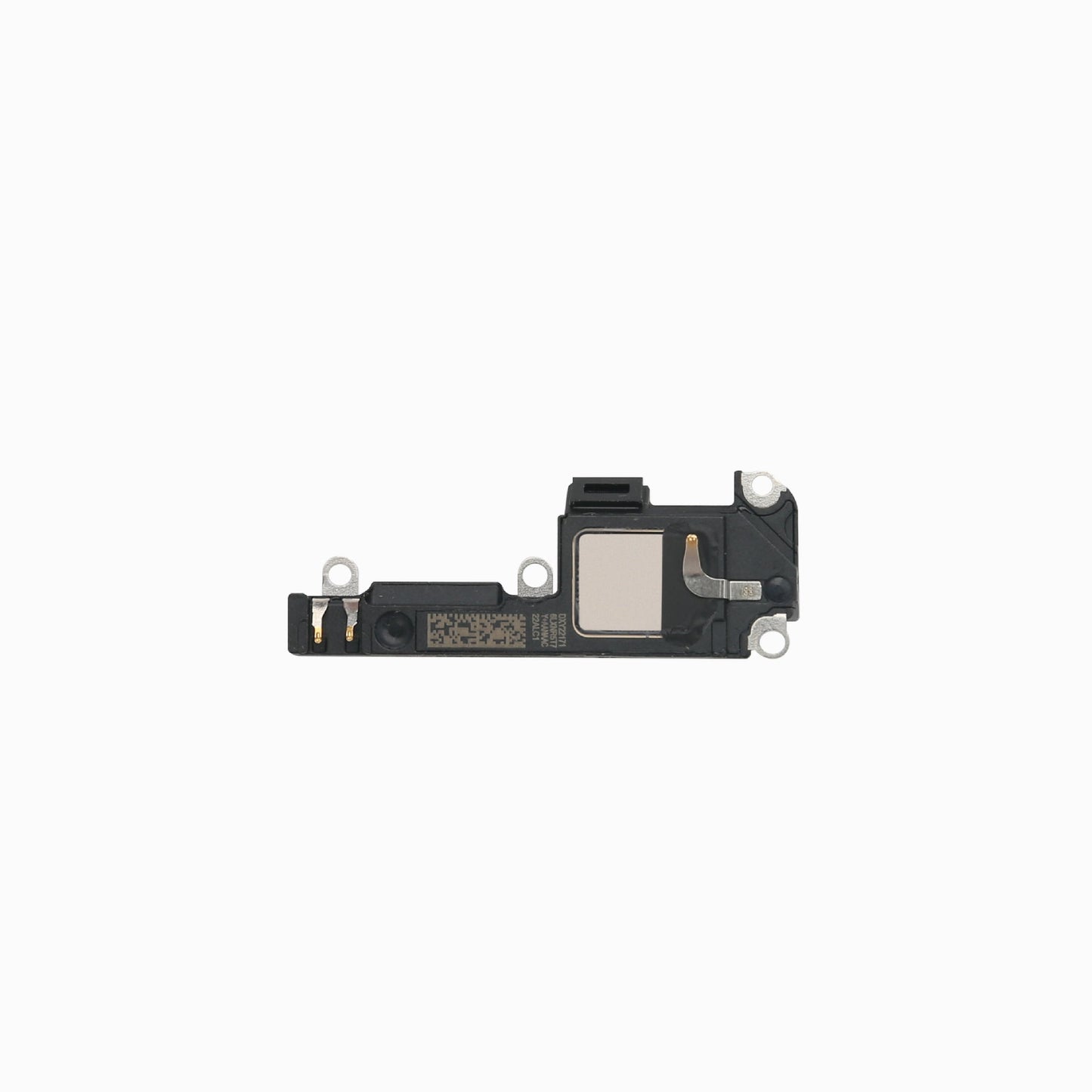 Reverse side of original iPhone 12 mini loudspeaker module showing speaker frame and contacts