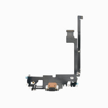 Reverse side of black iPhone 12 Pro Max charging port flex cable showing Lightning connector and microphone