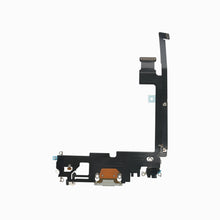 Reverse side of white iPhone 12 Pro Max charging port flex cable showing Lightning connector and contacts
