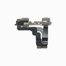 Back of iPhone 12 Pro Max front camera flex assembly showing metal shields and board connectors