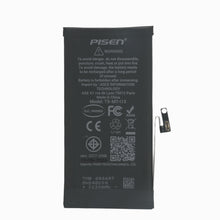 PISEN replacement battery for iPhone 13, back view showing safety warning and certification marks