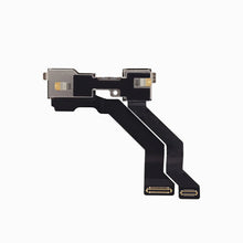 iPhone 13 Pro front camera flex assembly, back view showing metal shields and connectors