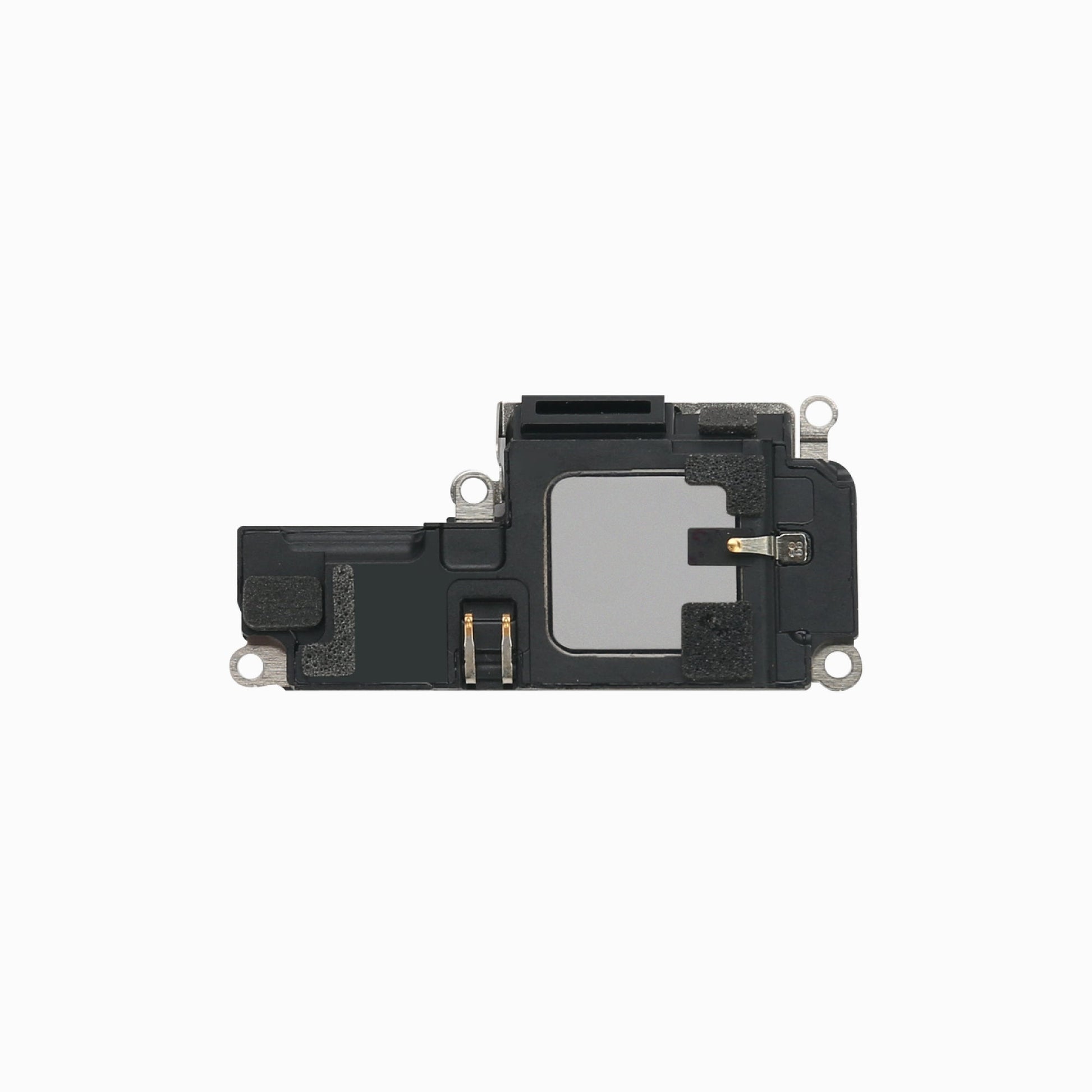 iPhone 13 Pro loudspeaker replacement, back view showing diaphragm plate and contacts