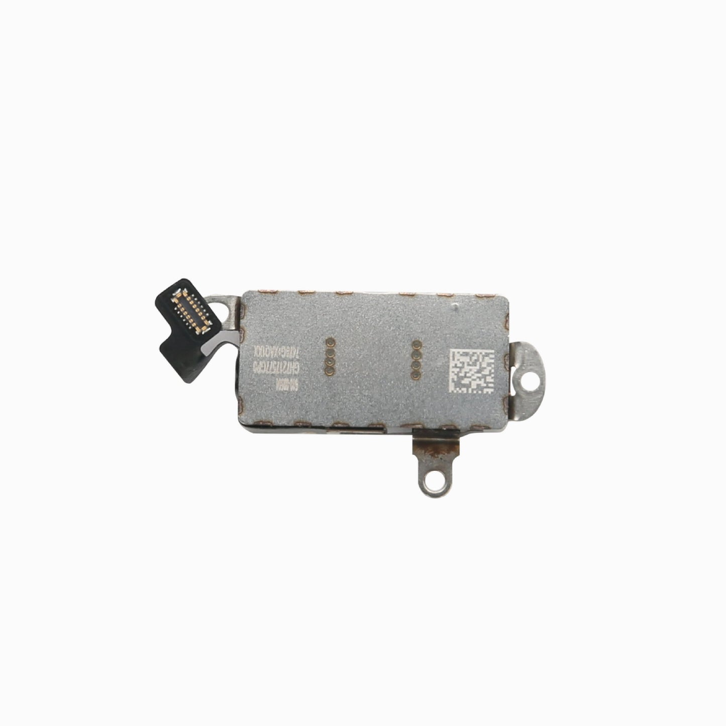 Back of iPhone 13 Pro Max Taptic Engine vibration motor showing metal housing and flex connector