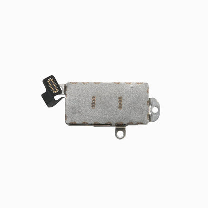 Back of iPhone 13 Pro Taptic Engine vibration motor showing metal housing and flex connector